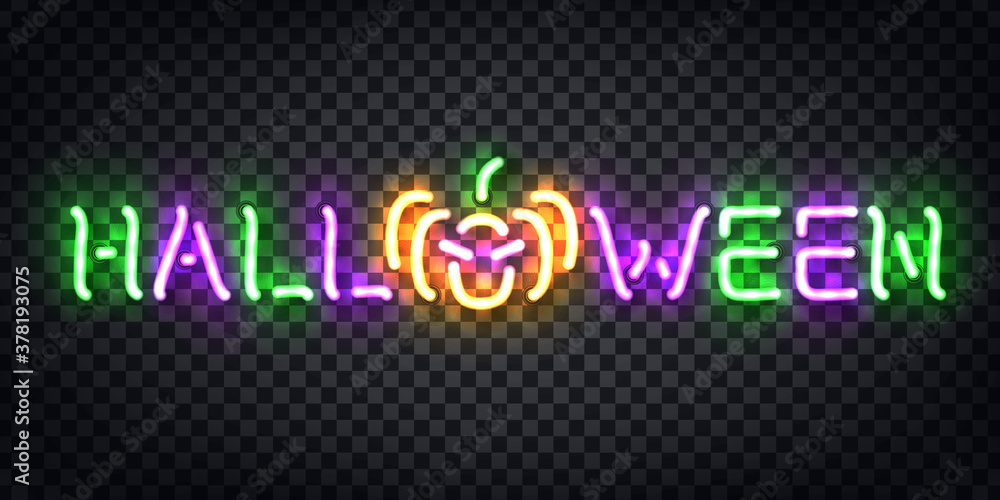 Vector realistic isolated neon sign of Halloween logo for template decoration and invitation covering on the transparent background.