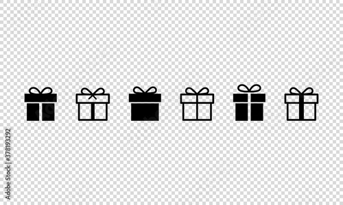 Gift box icon set. New Year, Christmas. Birthday concept. Surprise present. Isolated transparent background. EPS 10