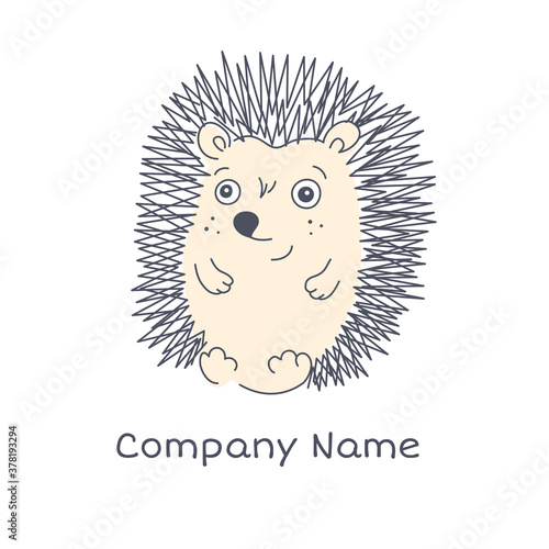 Hedgehog Logo. Cute childish mascot with editable stroke