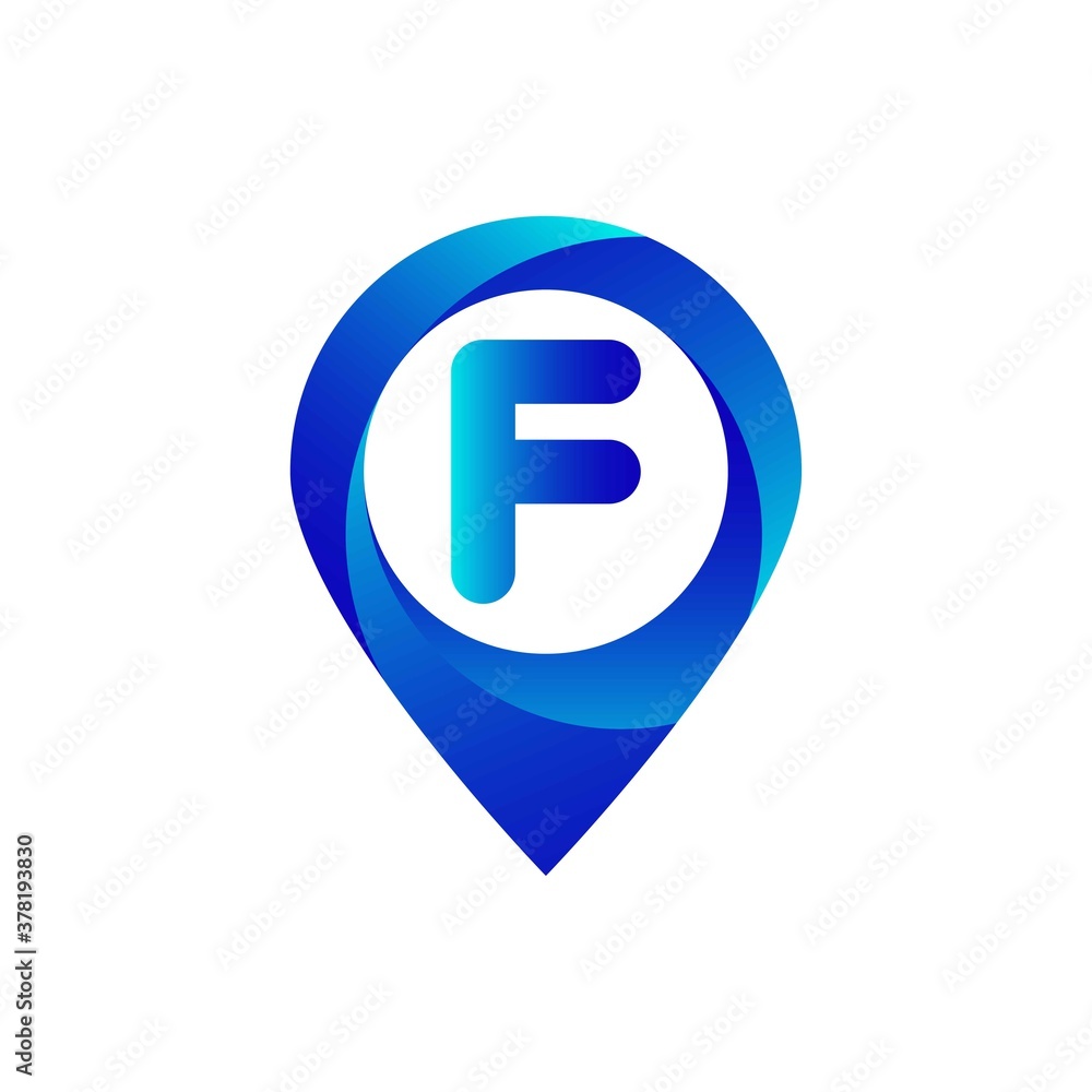 Pin location f letter logo. Location, Map, Pin, Hotel Blue gradient logo Pin location f letter logo. Location, Map, Pin, Hotel Blue gradient logo