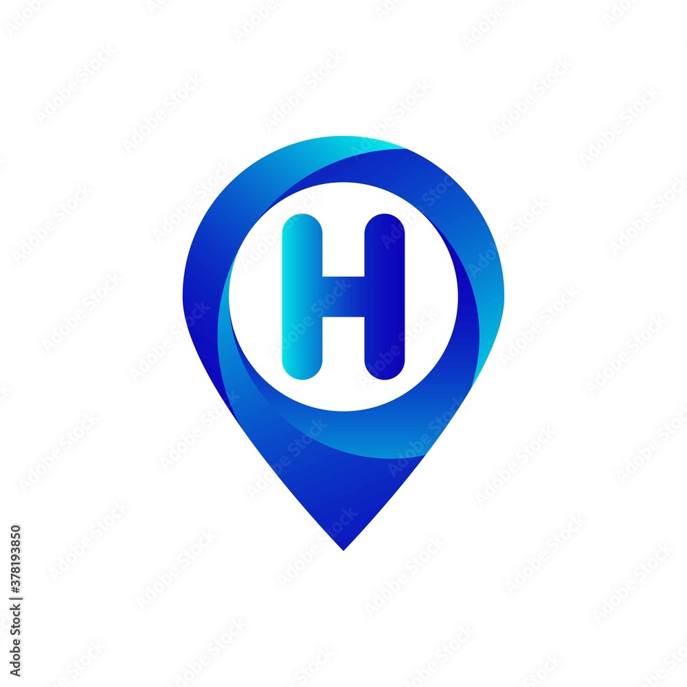 Pin location h letter logo. Location, Map, Pin, Hotel Blue gradient logo Pin location h letter logo. Location, Map, Pin, Hotel Blue gradient logo