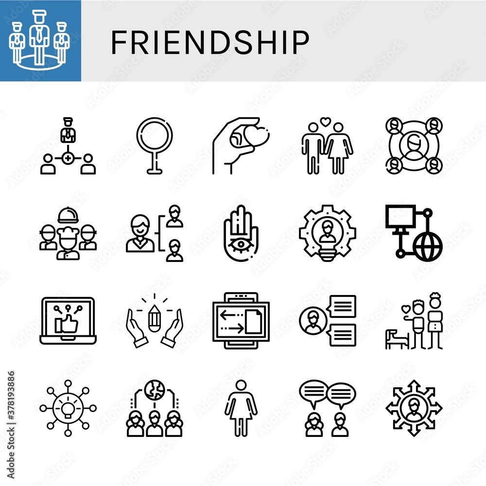 friendship simple icons set