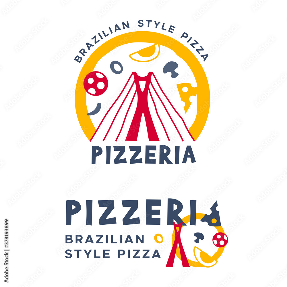 Brazilian Pizza logo set. Emblem illustration for restaurant or cafe with editable stroke