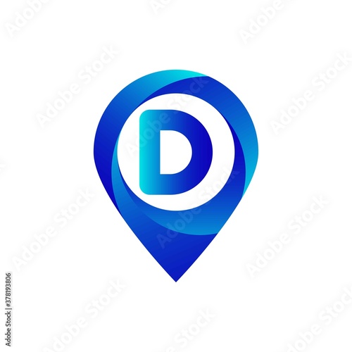 Pin location d letter logo. Location, Map, Pin, Hotel Blue gradient logo photo