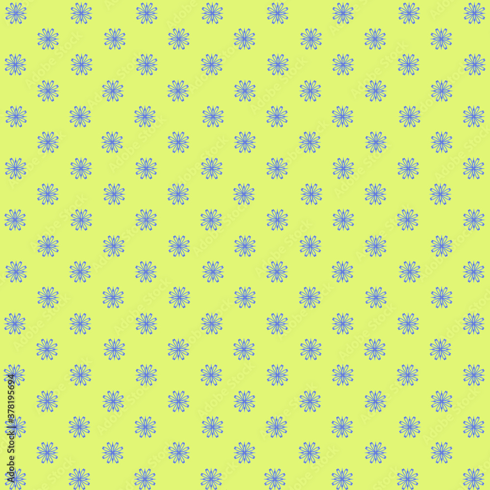 Pattern on a yellow background snowflake, flower, seamless.