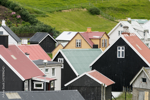 Close Up des Dorfkerns von Gjogv auf den Färöer Inseln.