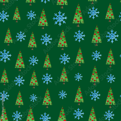 pattern of Christmas trees and snowflakes
