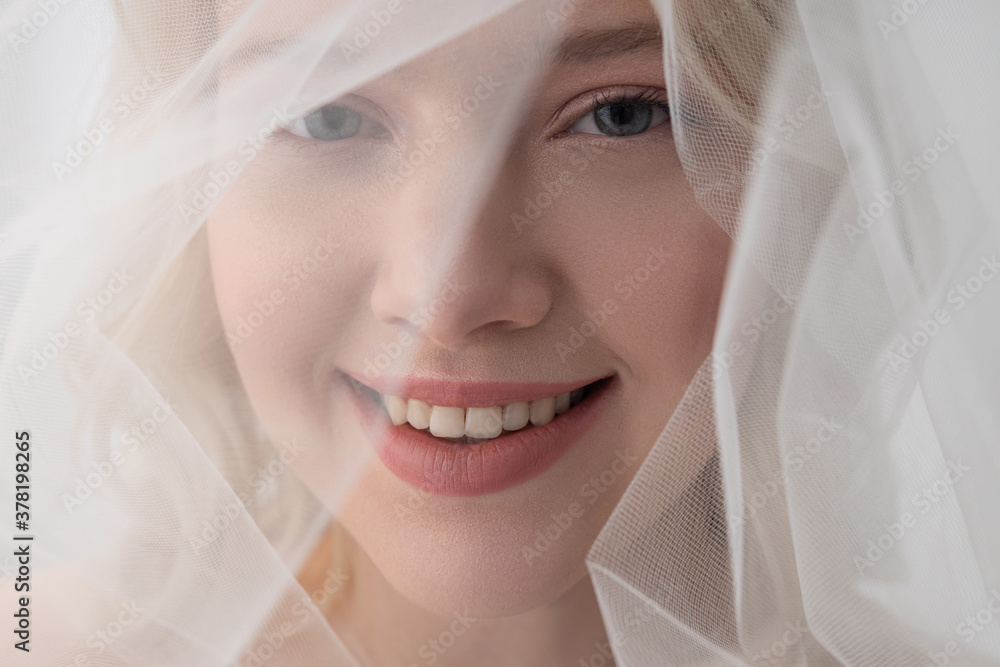 Joyful young woman wearing beautiful white veil Joyful young woman wearing beautiful white veil
