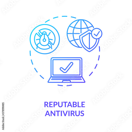 Reputable antivirus concept icon. Identity safeguard. Trustworthy antivirus software idea thin line illustration. Computer threat. Anti-theft. Vector isolated outline RGB color drawing