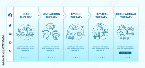 Pediatric palliative care onboarding vector template. Kids friendly treatment methods. Alternative medicine responsive mobile website with icons. Webpage walkthrough step screens. RGB color concept