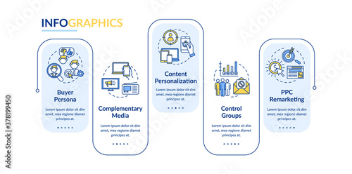 Social media marketing vector infographic template. Marketing campaign presentation design elements. Data visualization with 5 steps. Process timeline chart. Workflow layout with linear icons