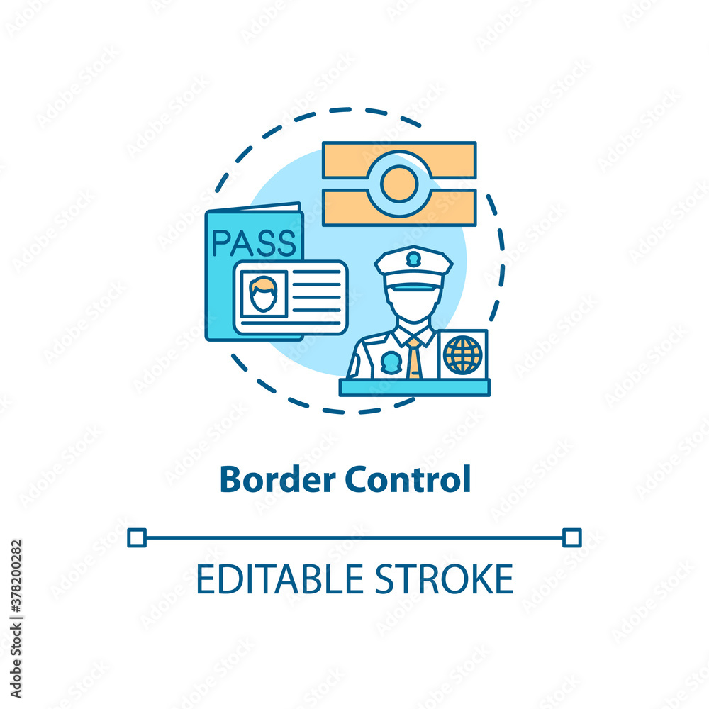 Border control concept icon. Biometrics everyday usage. Futuristic people recognition system idea thin line illustration. Vector isolated outline RGB color drawing. Editable stroke Border control concept icon. Biometrics everyday usage. Futuristic people recognition system idea thin line illustration. Vector isolated outline RGB color drawing. Editable stroke