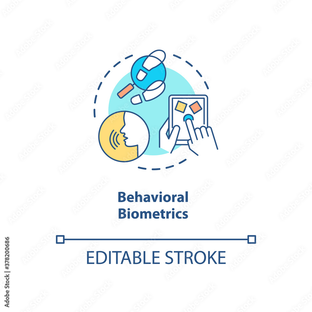 Behavioral biometrics concept icon. Person behaviour pattern. Speech recognition system. Biometrics types ideas idea thin line illustration. Vector isolated outline RGB color drawing. Editable stroke