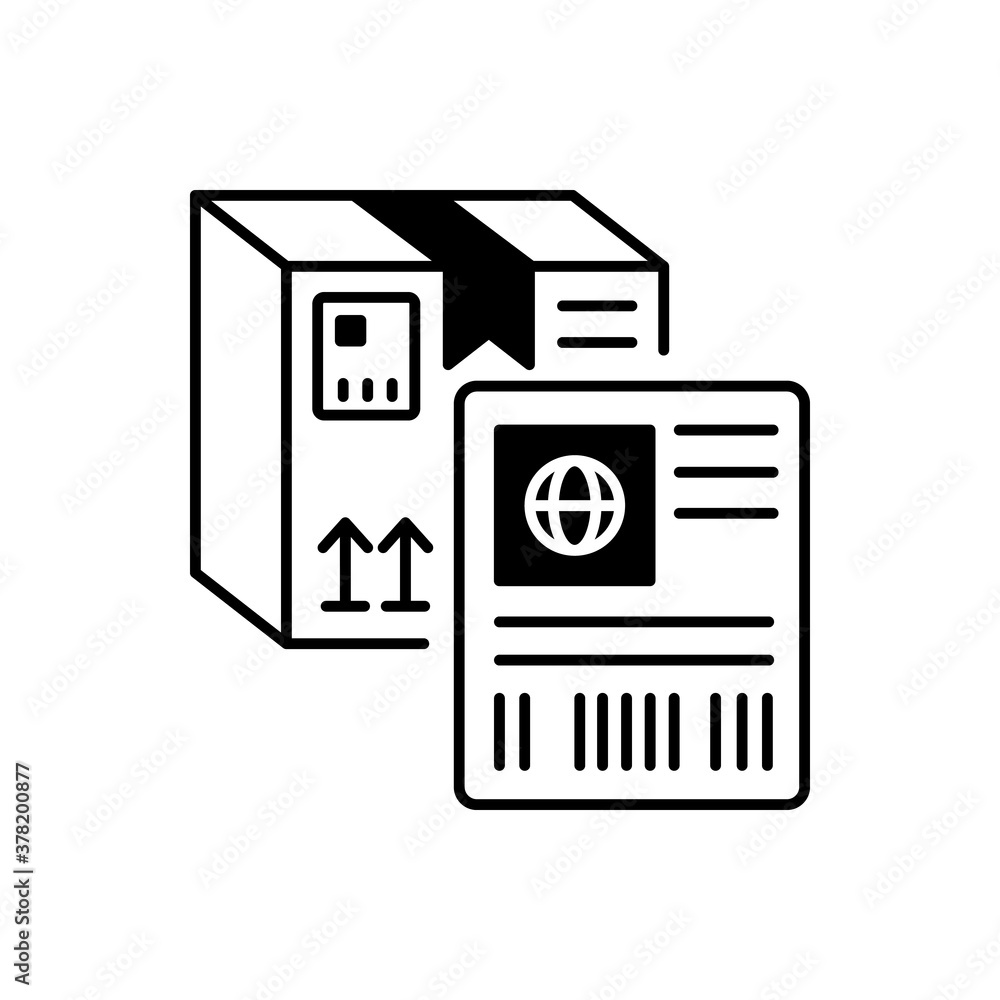 Shipping label black linear icon. Postal service, commercial shipment ID outline symbol on white space. Unique tag with information about package. Cardboard box vector isolated illustration Shipping label black linear icon. Postal service, commercial shipment ID outline symbol on white space. Unique tag with information about package. Cardboard box vector isolated illustration