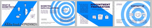 Biometrics security system brochure template. Data collection. Flyer, booklet, leaflet print, cover design with linear icons. Vector layouts for magazines, annual reports, advertising posters
