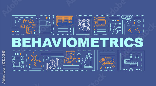 Behaviometrics word concepts banner. User behavior metrics system. Infographics with linear icons on dark blue background. Isolated typography. Vector outline RGB color illustration