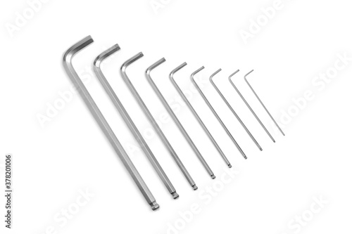 Set of long hex keys on a white background, isolate.