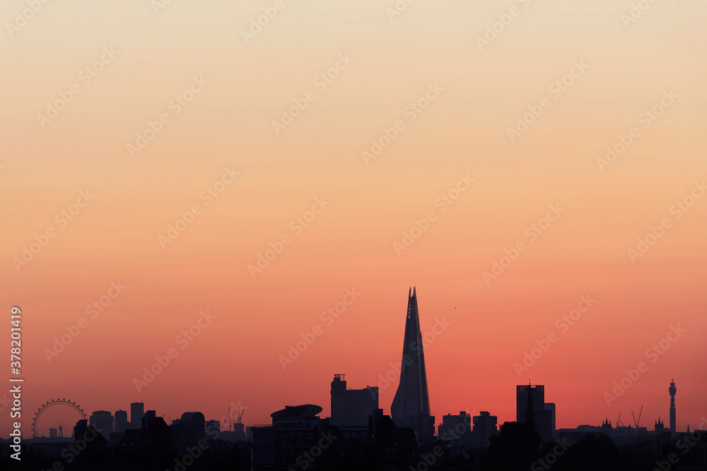 London City skyline after sunset.