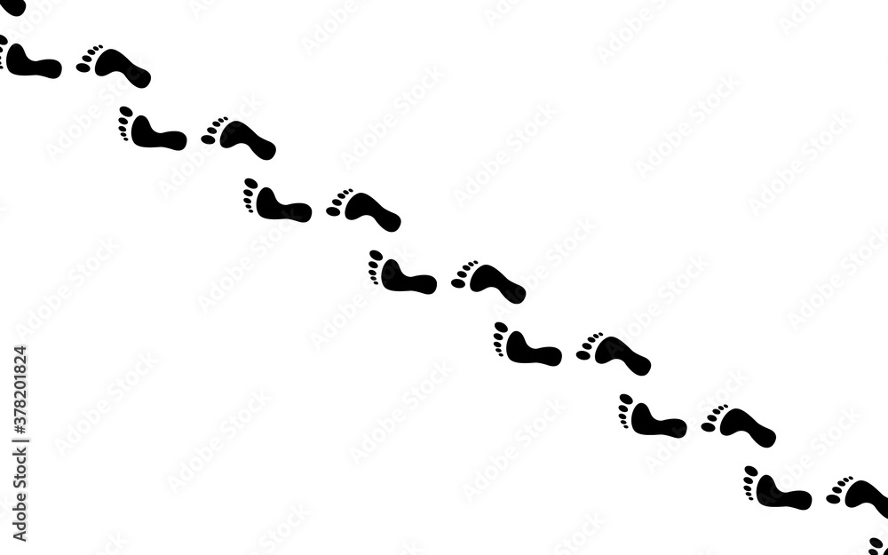 Obraz premium Bare footprints isolated on white background. Vector illustration of trail human bare footsteps. Feet icons.