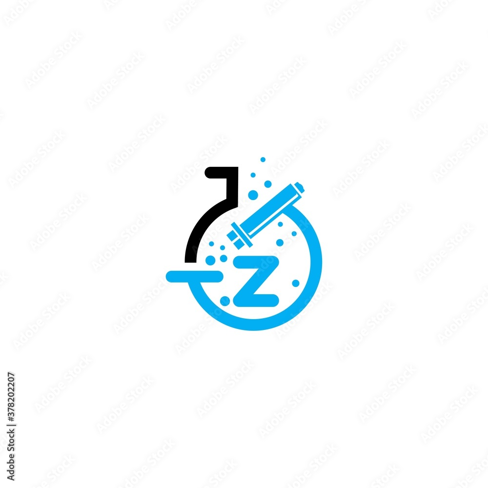 Microscope icon z letter logo in flat style.Laboratory z letter Logo.Icon of chemical laboratory flask with bubbling liquid.test tube icon With gray and sky color. Microscope icon z letter logo in flat style.Laboratory z letter Logo.Icon of chemical laboratory flask with bubbling liquid.test tube icon With gray and sky color.