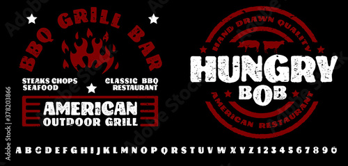 Hand drawn vintage retro font. Outdoor advertising of American restaurants and eateries inspired typeface.