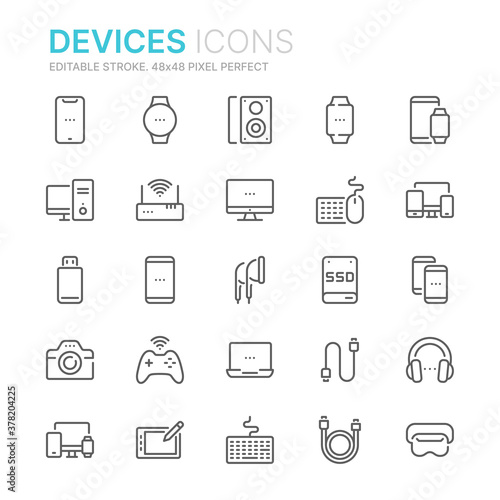 Collection of devices, computers, smartphones related line icons. 48x48 Pixel Perfect. Editable stroke