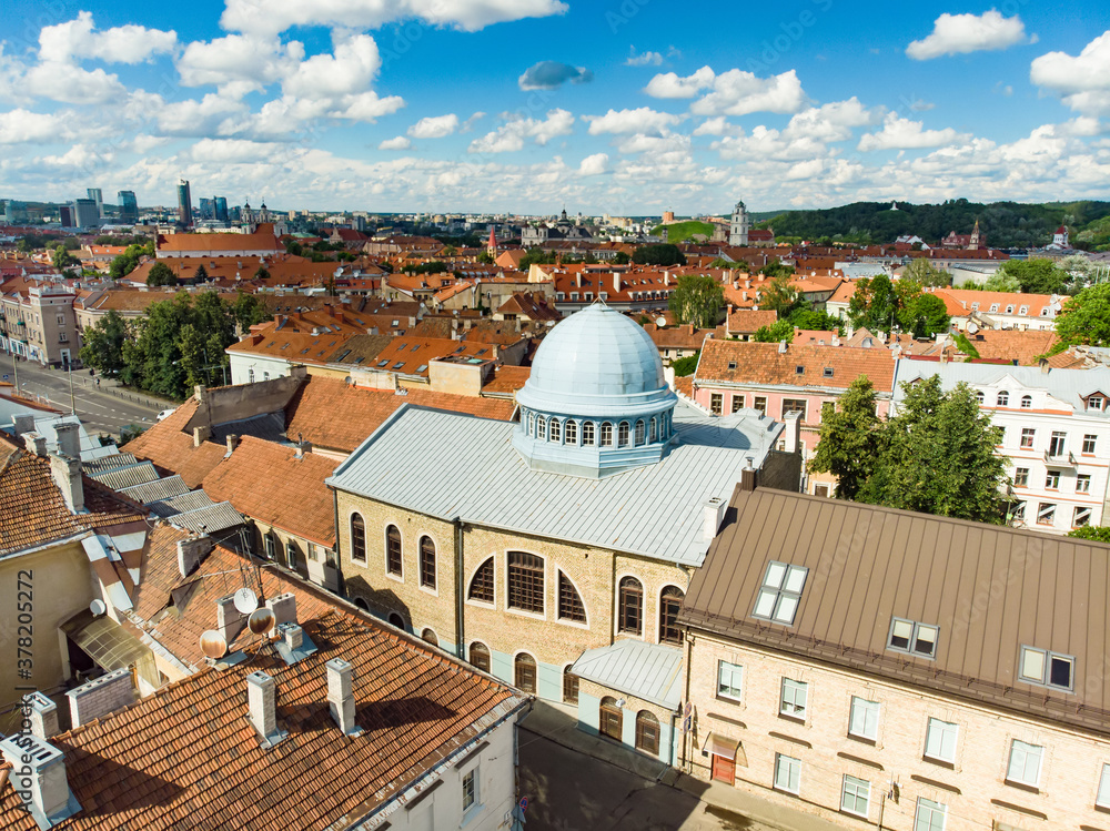 Aerial view of Choral Synagogue of Vilnius, the only synagogue of Vilnius that is still in use.