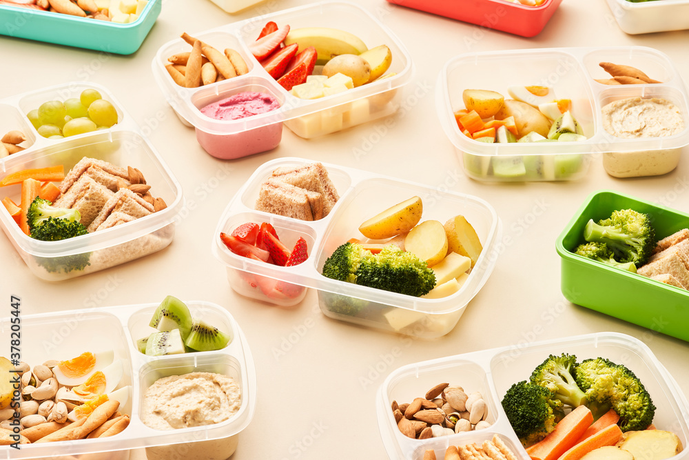 School lunchboxes with healthy food School lunchboxes with healthy food