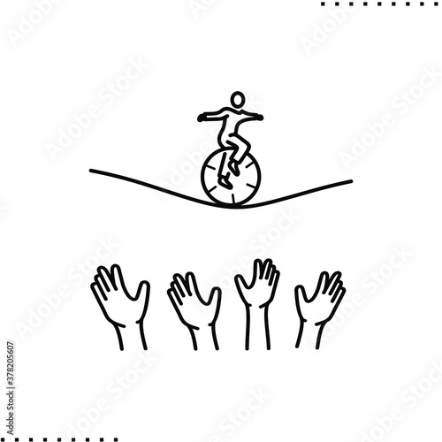 circus performer, tightrope walker vector icon in outlines