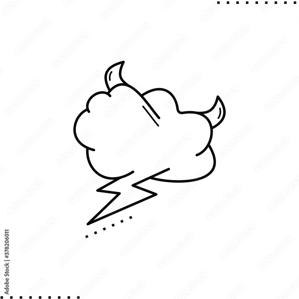 Comic speech bubble with horns, and lightning, devil cloud vector icon in outlines Comic speech bubble with horns, and lightning, devil cloud vector icon in outlines