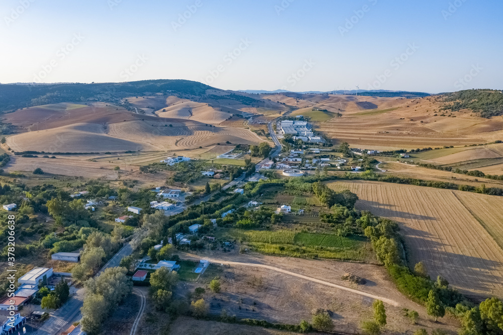 Country side of Vejer de la Frontera seen from above aerial view
