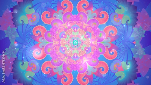 Abstract background with symmetrical colorful pattern, psychedelic ornament
