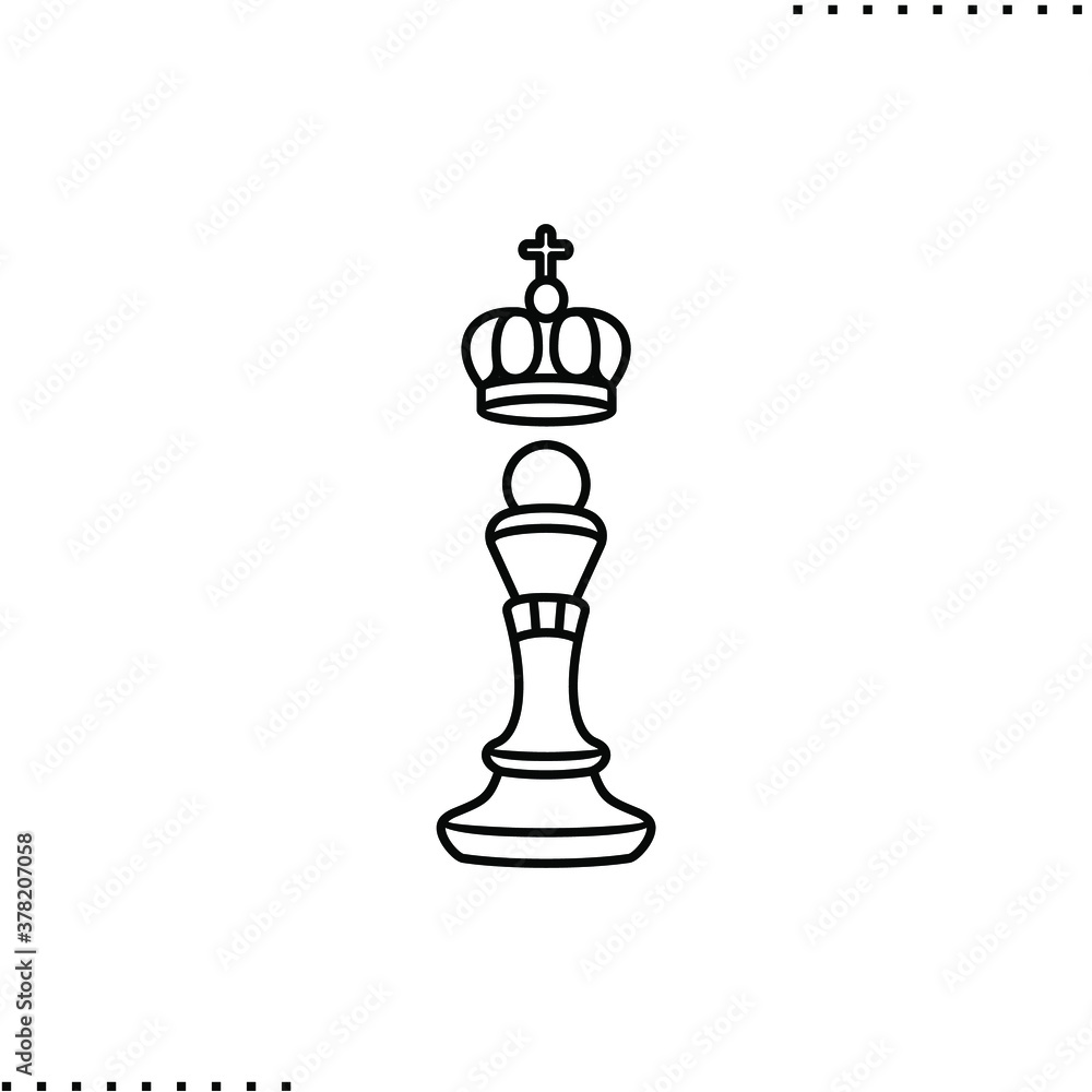 Chess pawn and crown vector icon in outlines Chess pawn and crown vector icon in outlines