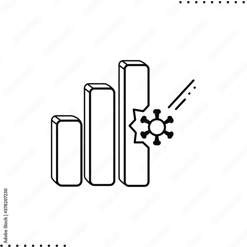 Covid-19 virus and economic damage, pandemic hit vector icon in outlines Covid-19 virus and economic damage, pandemic hit vector icon in outlines