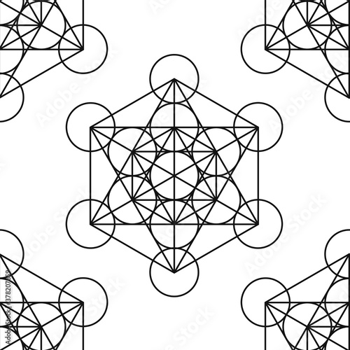 Seamless geometric pattern with metatron cube on white background