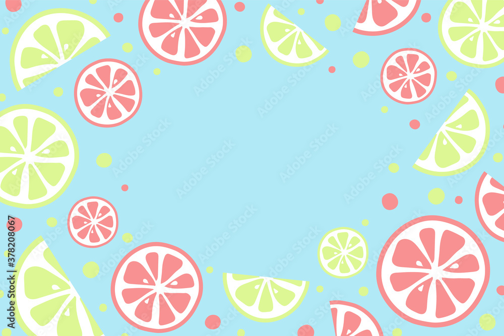Summer background with juicy fruits and copyspace. Vector