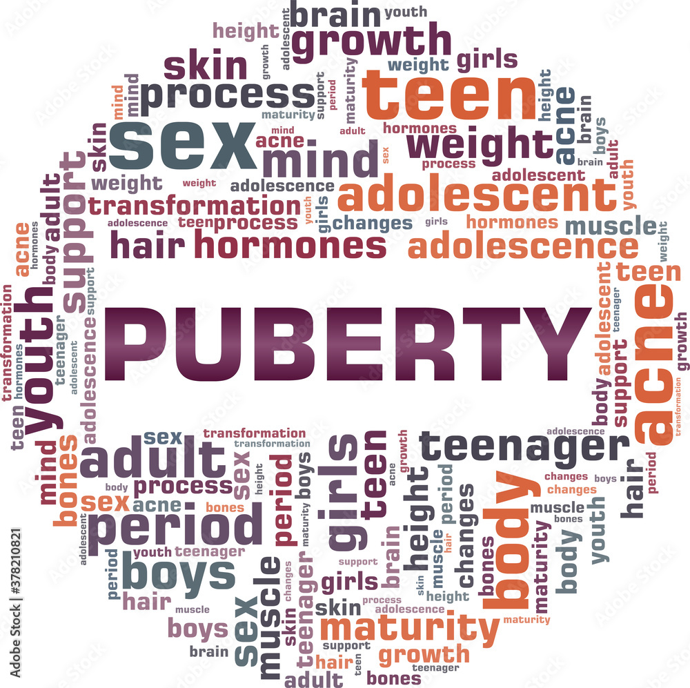 Puberty vector illustration word cloud isolated on a white background. Puberty vector illustration word cloud isolated on a white background.