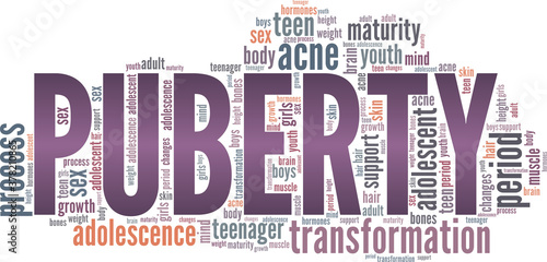 Puberty vector illustration word cloud isolated on a white background.