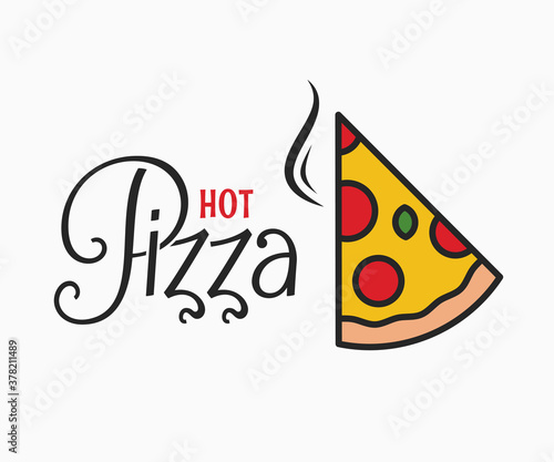 Hot pizza logo. Pizza slice on white background