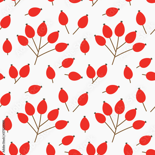 Rose hip red fruits autumn seamless pattern.