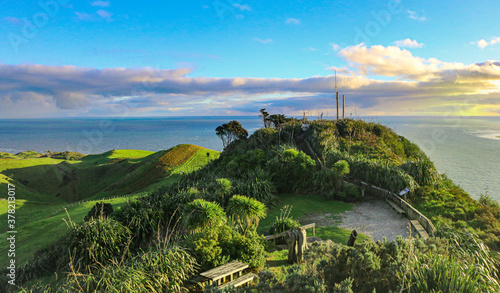 Canvas Print sunset in the mountains - Manukau Heads New Zealand