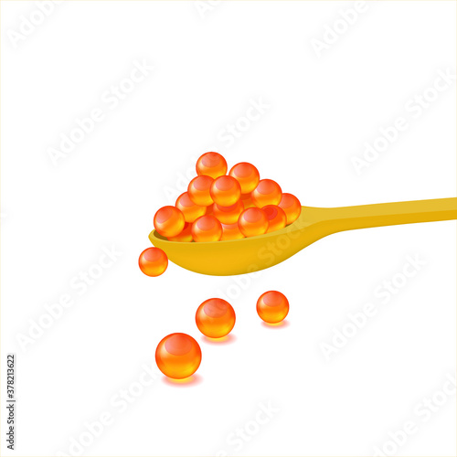 Red caviar, spoon of caviar, vector illustration isolated on a white background