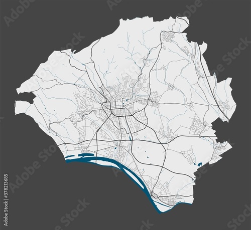 Detailed map of Wiesbaden city, Cityscape. Royalty free vector illustration.