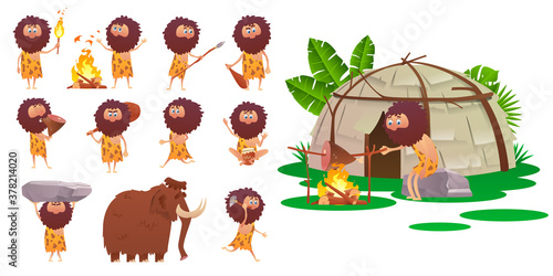 People stone age isometric icons set