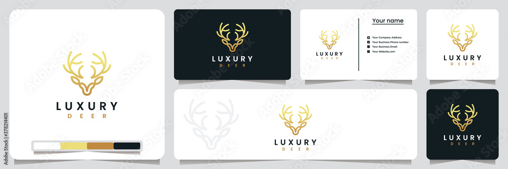 luxury deer ,with line art style and gold color, logo design inspiration luxury deer ,with line art style and gold color, logo design inspiration