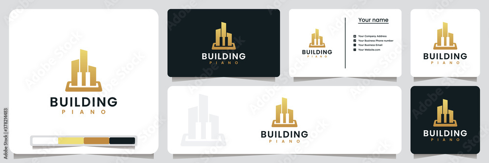 building piano , apartment, melody, with line art style and gold color, logo design inspiration building piano , apartment, melody, with line art style and gold color, logo design inspiration