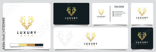 luxury deer ,with line art style and gold color, logo design inspiration