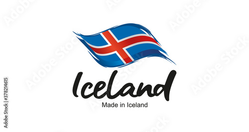 Made in Iceland handwritten flag ribbon typography lettering logo label banner