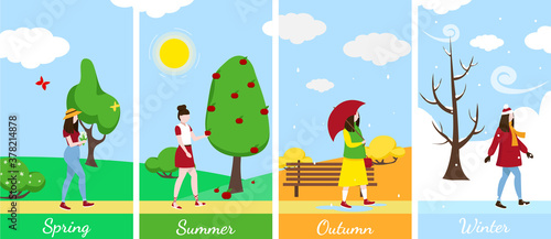 Four seasons banners setwith girl