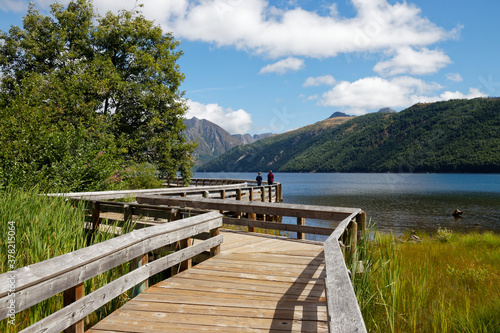 wooden bridge over lake